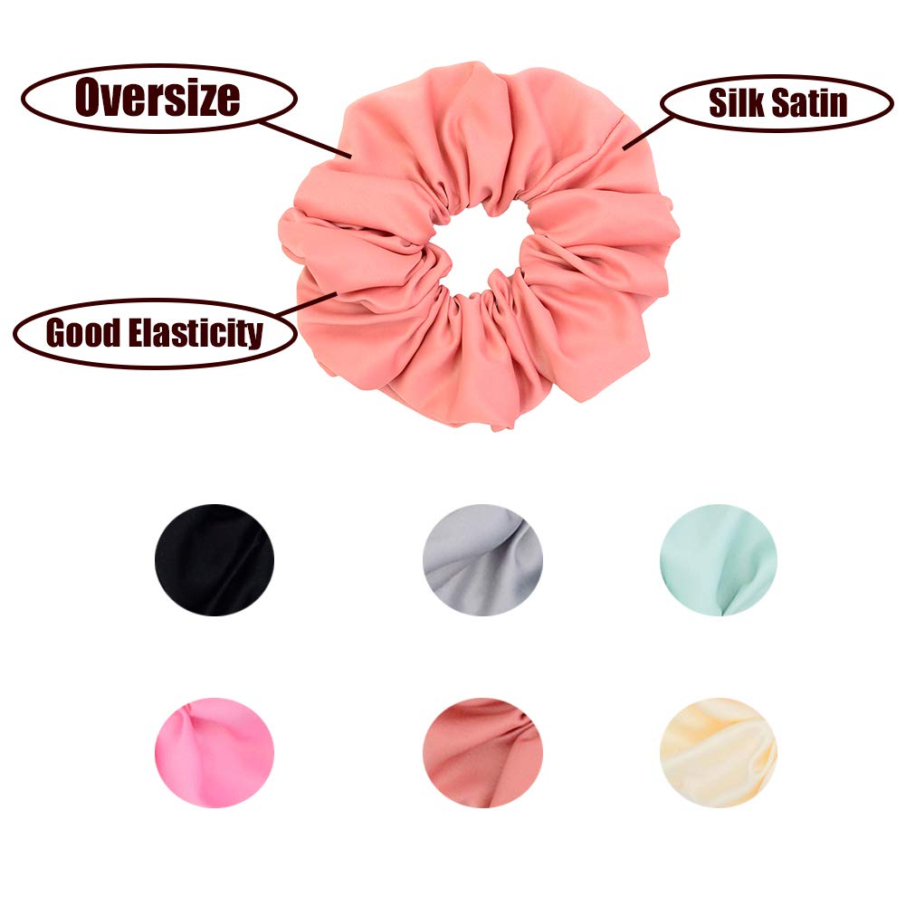 Simnice Oversized Blush Theme Large Hair Scrunchies Satin Elastics Scrunchy Bobbles Soft Hair Bands Hair Ties Hair Accessories Scrunchies for Girls Women，6 Colors : Beauty