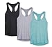 icyzone Workout Tank Tops for Women - Racerback Athletic Yoga Tops, Running Exercise Gym Shirts(Pack of 3)(L, Black/Granite/Green)