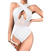 CRIPOM Criss Cross Halter Neck Body Suits for Womens Push up Bodysuit Bodysuits S-3XL