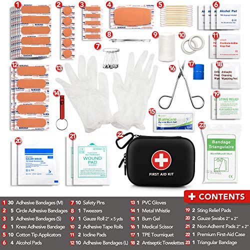 PRICARE Mini First Aid Kit, 95 Pieces Small Water-Resistant Hard Shell Case - Perfect for Travel, Outdoor, Home, Office, Camping, Hiking, Car(Black)