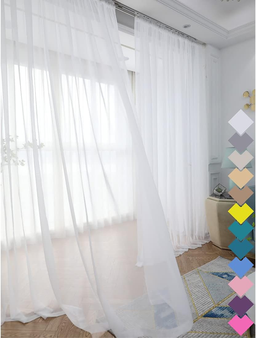 Window Treatments - Window White Sheer Curtains 84 Inches Long 2 Panels Clear Curtains Basic Rod Pocket Panel Other Beige Grey Purple Pink 63 72 95 108 Inch Bedroom Children Living Room Yard Kitchen
