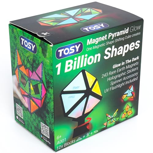 Magnet Pyramid Glow – 1 Würfel Wird zu 1 Milliarde Formen, 12 Teile, 243 Magnete, Leuchtend, holografisches Magnet-Puzzle STEM/STEAM-Spielzeug