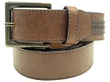 Men's Brown Two-Tone Belt With Contrast Logo Patch, Brown, 36