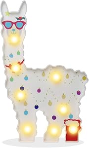 Pooqla Alpaca Llama Night Light, Light Up Llama Decor Signs Kids Gifts Home Table Wall Decoration for Girls Room, Bedside(White with Glasses)