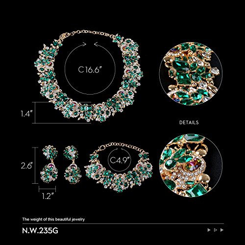 Holylove Green Retro Style Statement Necklace Bracelet Earrings for Women Novelty Jewelry Set 1 with Gift Box-8041BGreen Set - Thumbnail 2