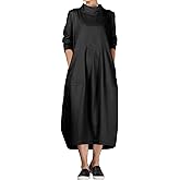 Minibee Women's Casual Loose Dress Turtleneck Long Baggy Autumn Sweatshirts Long Sleeve with Pockets