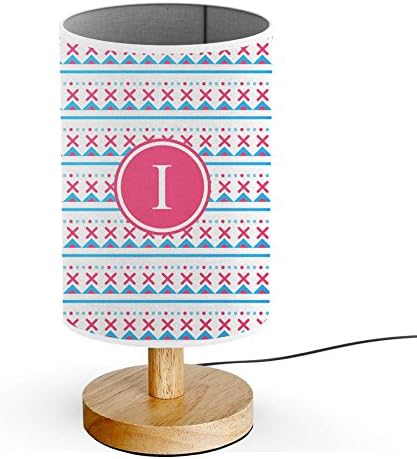 [ INITIAL LETTER I ] Monogram Name USB POWERED Wood Base Desk Table Bedside Lamp [ Colorful Patterns With Geometric Shapes ]