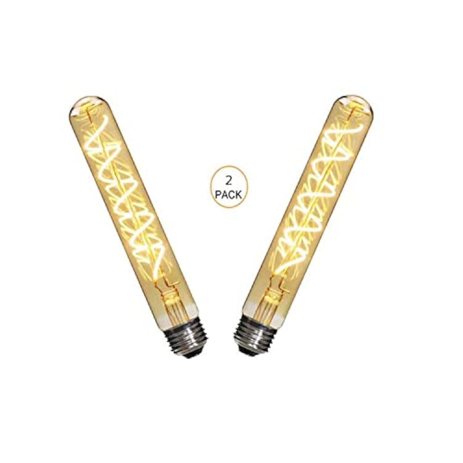 Ruihua T30 4W Edison LED Filament Bulb 185mm Not Dimmable Tubular Amber Glass Lighting Warm White 2700K Vintage Retro Lamp Screw Cap E27(2 Packs)