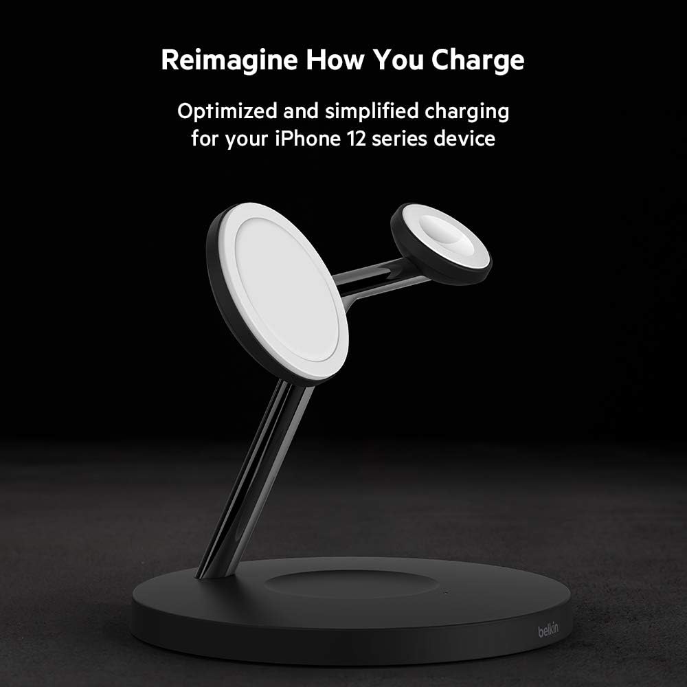 Belkin MagSafe 3-in-1 Wireless Charger, 15W iPhone Fast Charging, Apple Watch, AirPods Charging Station for iPhone 12, Pro, Pro Max, Mini, AppleWatch and AirPods