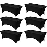 VEVOR 6 Pack Table Cloth for 6FT Rectangular Fitted Events, Wrinkle-Resistant Stretch Black Table Covers, Washable Spandex Tablecloth Protector, for Party, Wedding, Cocktail, Banquet, Festival
