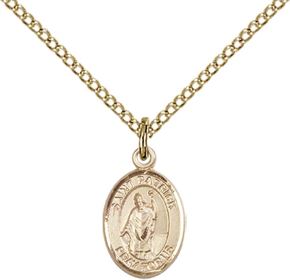 F A Dumont 14kt Gold Filled St. Patrick Pendant with 18" Gold Filled Lite Curb Chain. Patron Saint of Snakes/Engineers/Ireland