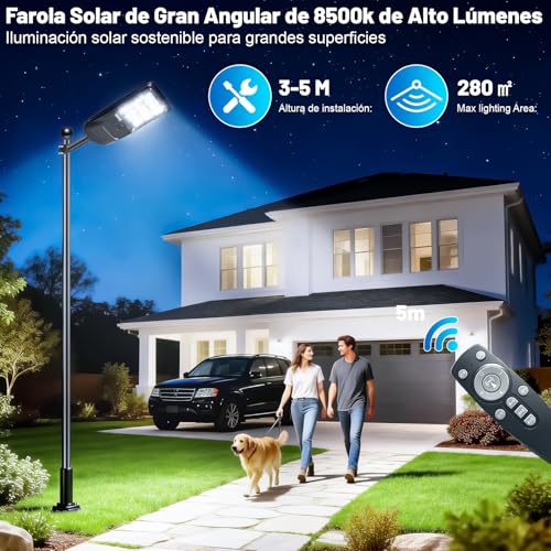 Lamparas Solares Exterior 300W, 30000LM Lampara Solar Exterior con Sensor de Movimiento, 8500K Luces Solares para Exterior de Dusk a Dawn,Adecuada Para Garaje,Carretera,Senderos,Jardín y Porche,IP66