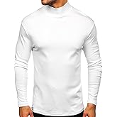 Mens Mock Turtleneck T-Shirt Long Sleeve Pullover Basic Designed Undershirt Stretch Lightweight Top White