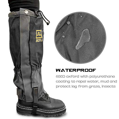 Luniquz Leg Gaiters, Waterproof Oxford Snow Boot Gaiters with Zipper Velcro, Tear Resistant Shoes Gaiters for Outdoor Hiking,Camping,Skiing,Fishing, Black