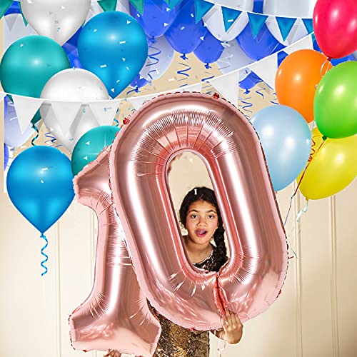YaMeite 40 inches Large Helium Number Balloons, Rose Gold 0 1 2 3 4 5 6 7 8 9 Balloons Number,Gaint Foil Number Age Balloons for Birthday Party Decoration (Rose Gold 0)
