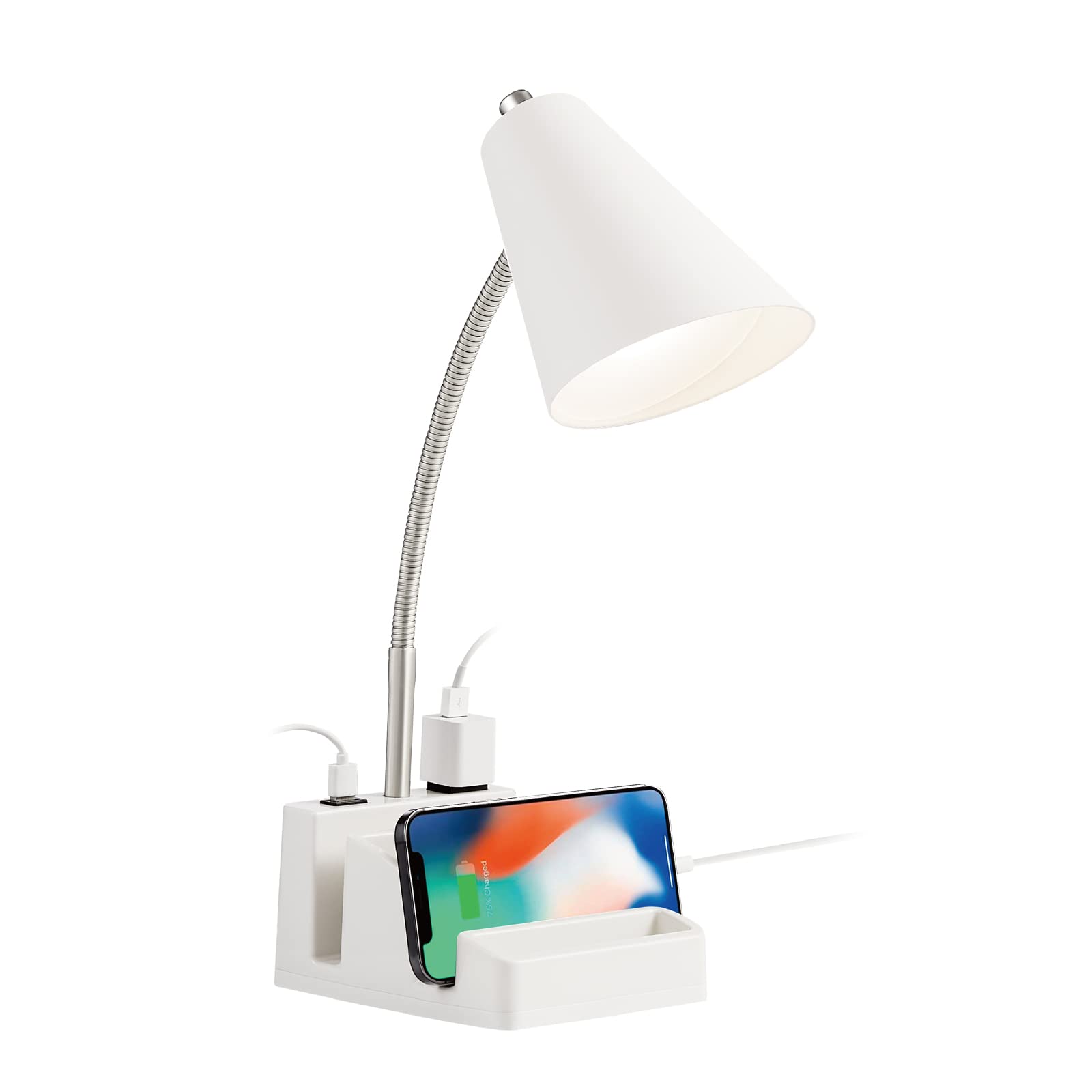 Photo 1 of LED Desk Lamp with 1 USB Charging Port and 1 AC Outlet, Organizer Base, Adjustable Neck, On/Off Switch, Modern Table Lamp for Reading, Working, Studying, Gentle Warm White Light, Eye Protect