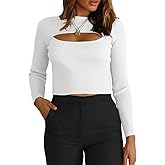 CHYRII Women's Cutout Long Sleeve Knitted Ribbed Pullover Sweater Jumper Tops