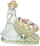 Cosmos 96491 Girl Pushing Flower Cart Ceramic Figurine, 8-1/4-Inch
