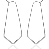 Geometric Chevron Hoop Threader Earrings for Women - Hypoallergenic Lightweight Cutout Thin Wire Drop Dangles - Plated in 925 Sterling Silver or 18K Gold