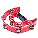 Foraineam 2 Pieces 9 Inch Half Moon Handheld Tambourine - Double Row 20 Pairs Jingles Musical Percussion - Red