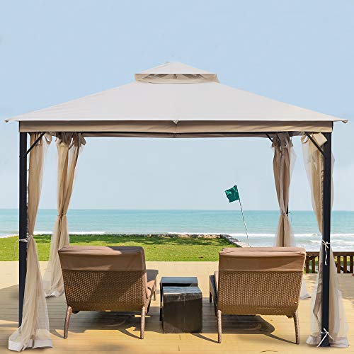 LCC 10x10 Patio Gazebo with Mosquito Netting, Double Vented Soft Top