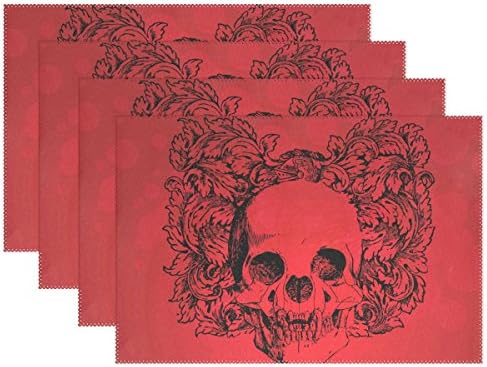 MAMACOOL Antique Skull Placemats Heat Resistant Dining Table Mats Non-slip Washable Place Mats set of 6