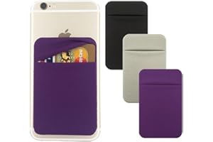 FULGAMO 3Pack Cell Phone Card Holder Stick On, Phone Wallet Double Pocket for Back of Phone Case, ID/Credit Cards Wallet Sticker Stretchy Lycra for All Smartphones-Purple,Silver,Black