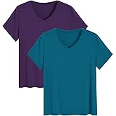 Latuza Women's Bamboo Viscose Pajama Tops V Neck Sleep Shirt 2 Pack
