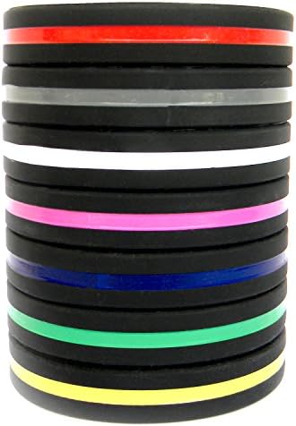 Silicone Wristbands (Set of 7) Unisex by Solza | Perfect for Fitness, Gym, CrossFit, Football, Basketball & Other Sport Activities | Thin Line Bracelet | Hypoallergenic, Latex Free, BPA-free