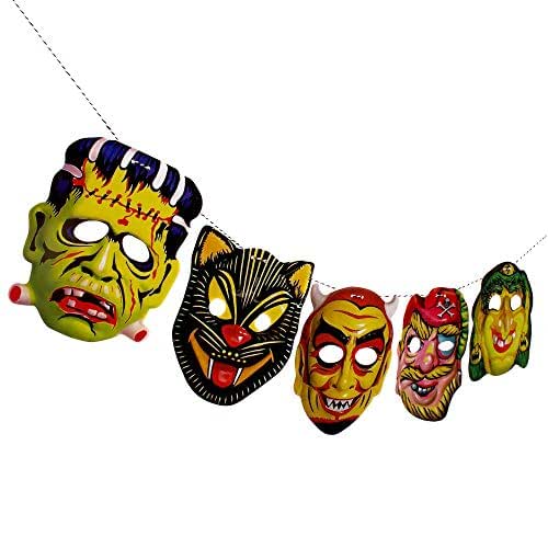 Vintage Halloween Masks Garland, double sided photo