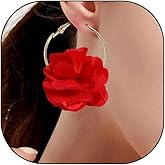 Boho Colorful Fabric Flowers Dangle Earrings for Women Teen Girls Trendy Handmade Floral Drop Earrings Petal Huggie Hoop Earrings Wedding Gift