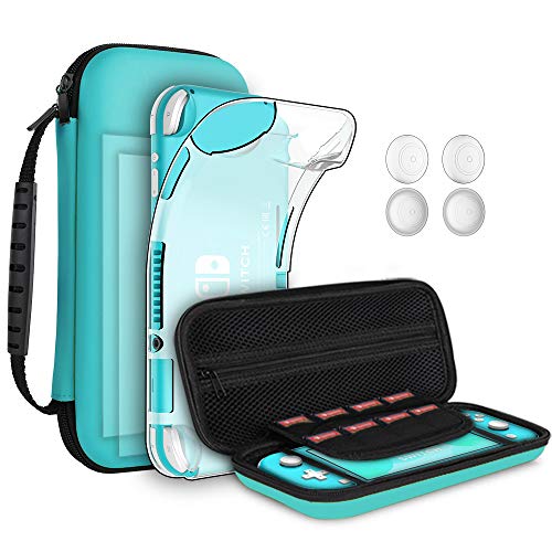 GeeRic 8pcs Custodia Compatibile per Switch Lite, 2pcs Vetro Temperato + Cover + 4 Thumb Grips + Borsa +Accessori 8 in 1…