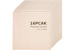 Basswood Sheets for Crafts 16Pcs 12 x 12 x 1/12 Inch- 2mm Thick Plywood Sheets with Smooth Surfaces-Unfinished Squares Wood B