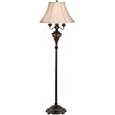 Astor 63" High Bronze Tortoise Shell Font Floor Lamp Living Room | Traditional Standing Multi 4-Light Antique Copper Gold Glass Fabric Bell Shade Candelabra Decor for Bedroom Reading House