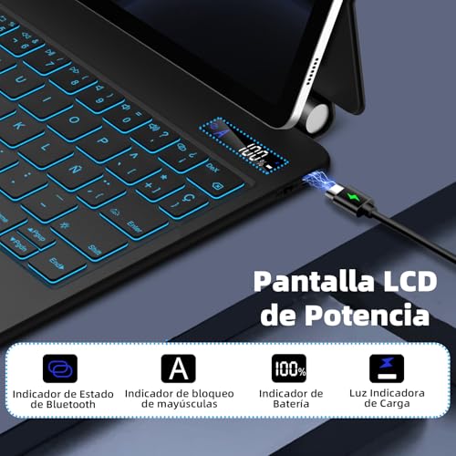 Bettdow Teclado para Samsung Galaxy Tab S10 Lite/Tab S10 FE/Tab S9 FE 10.9" y Tab S9 11", Español Ñ Diseño Magnético Flotante con Trackpad, Teclado Retroiluminado, Negro