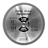 Toolman-Premium Multifunctional Carbide-Tipped Circular Saw Blade Universal Fit 10" 5/8" 180T Table Miter Cutting For Wood Lumber STH010