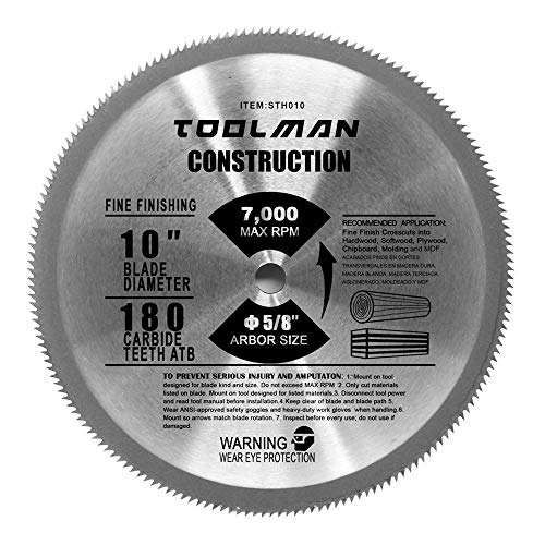 Toolman-Premium Multifunctional Carbide-Tipped Circular Saw Blade Universal Fit 10" 5/8" 180T Table Miter Cutting For Wood Lumber STH010