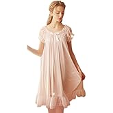 SINGINGQWEEN Women's Vintage Nightgowns Nightdress Satin Silk Victorian Sleepwear Bridal Chemises Loungwear Leisure Nighties
