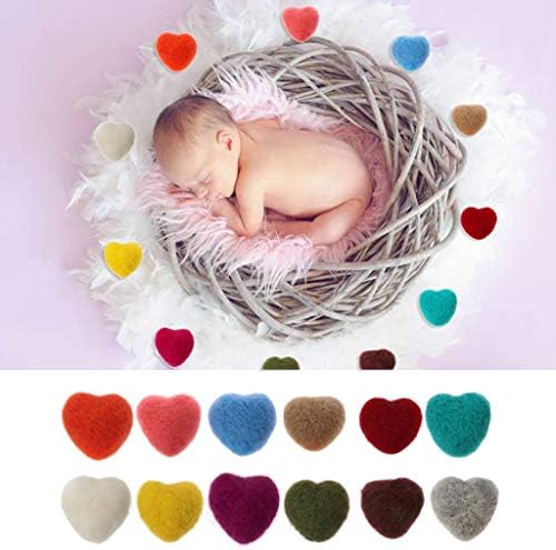 Misha Newborn Photography Prop Wool Felt Love Heart, Baby Photo Props Handmade Felt Heart Prop for Newborn Baby Boy Girl (Green)