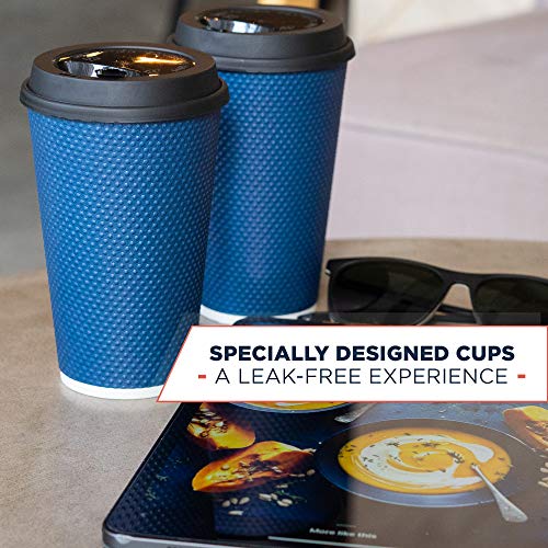 Glowcoast Disposable Coffee Cups With Lids - 16 oz To Go Coffee Cup With Lid (70 Set). Large Togo Travel Paper Hot Cups Insulated For Hot and Cold Beverage Drinks, No Sleeves Needed (Midnight Blue) - Thumbnail 6