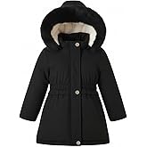 AiWMGL 5-12 Years Girls Winter Coat Long Puffer Jacket Outwear Warm Quilted Coats Parka Kids Removable Hood Fleece Inner