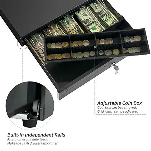 Cash Register Drawer -Nurxiovo 16 Inch Money Box 5 Bill 8 Coin Money Tray Lock/Point of Sale (POS) System Machine RJ11/RJ12 Interface/Open with Key(Black)