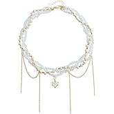 Layered Pearl Fringe Choker Necklace For Women, White Beaded Heart Pendant With Dainty Chain Tassels, Gothic Punk Statement Collar Jewelry