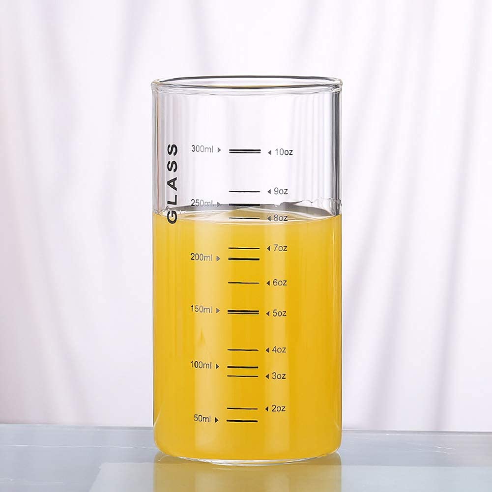 Glass Measuring Cup Clear Borosilicate Drinking Glass with Scale 10oz/300ML Heat-Resistant Water Coffee Milk Drinking Juice Cup Beverage Tumbler for Home Office Restaurant Coffee Shop Dessert Shop