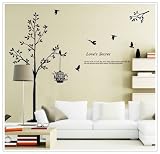 Cukudy Tall Black Tree with Birds and Birdcage Love's Secret Quote Wall Decal Sticker Decor