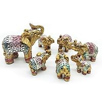 Mose Cafolo Feng Shui Set of 7 pcs ~ Vintage Golden Indian Elephant Family Statues Wealth Lucky Figurines Home Decor Housewarming Congratulatory Gift