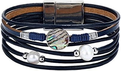 Leather Bracelet For Men Women Vintage Multiple Layers Simulated Pearl Acrylic Cuff Bracelets BJCS591