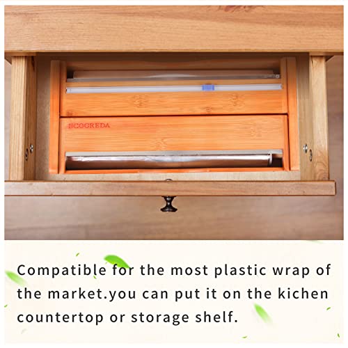 ECOGREDA Aluminum Foil Plastic Wrap Dispenser with Cutter,Bamboo Tin