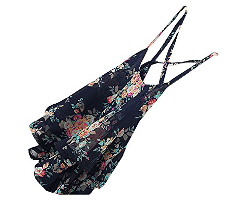 Shawhuaa Womens Flowy Vintage Floral Print Chiffon Shirt Vest Strap Top Black