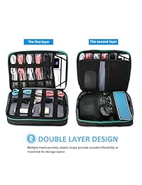 ProCase Universal Electronics Accesorios Organizador Bolsa, Doble Capa Viaje Gadgets Cable Carrying Case Multifunción Gear Pouch for 9.7'' iPad Power Adapter Charger Power Bank Hard Drive   Black